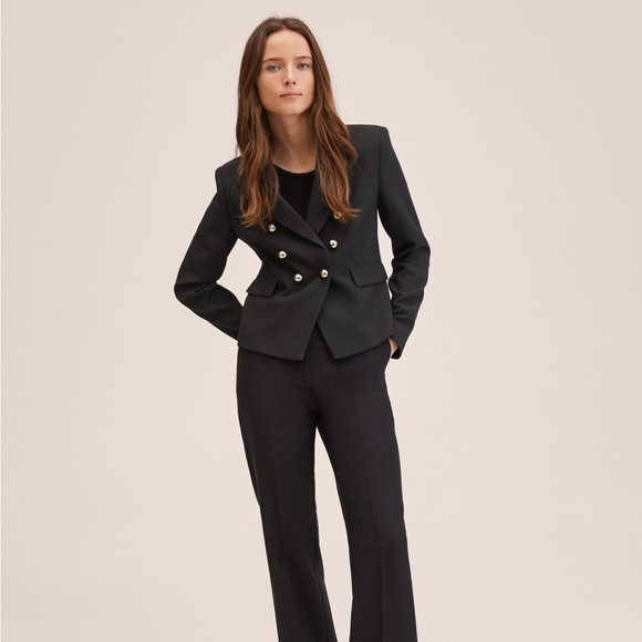 Mango Black Double-Breasted gold button Blazer - Picture 2 of 8